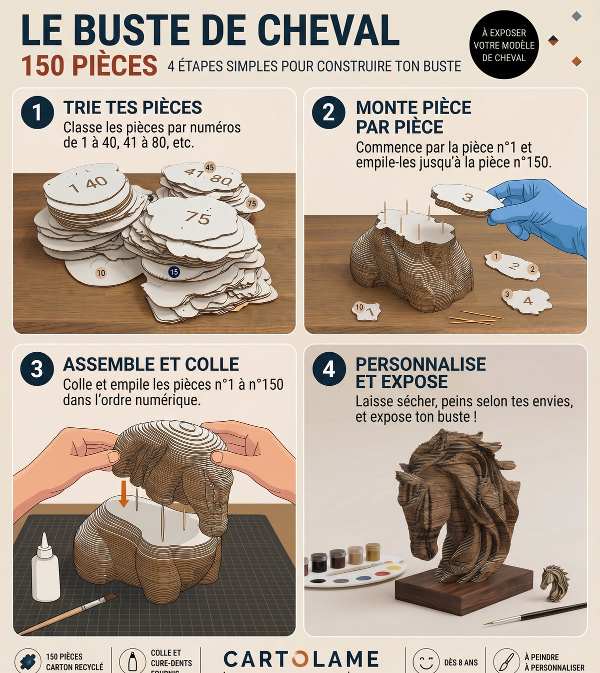 Buste de Cheval – Sculpture 3D en carton